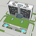 Modern Office Building Exterior Design With Green Lawn And Glass Facade