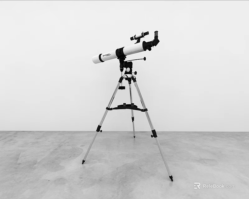 Astronomical Telescope On Tripod Stand Against White Background And Gray Floor 3d model 