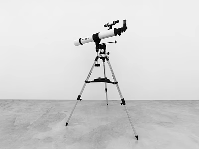 Astronomical Telescope On Tripod Stand Against White Background And Gray Floor 3d model