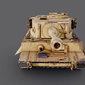 Weathered Sand Colored Military Tank With Long Cannon Turret And Metal Tracks