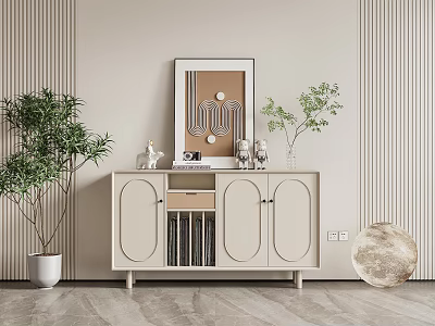 Stylish Decorative Cabinet With Framed Painting Green Plants And Decorative Items 3d model