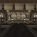 Traditional Chinese Reception Hall With Wooden Structure Long Tables Lanterns Symmetric Layout And Carved Decorations