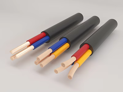 Three Multicore Electric Cables With Colored Insulations 3d model
