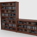 Tall And Low Wooden Bookcases With Shelves Filled With Books For Home Library
