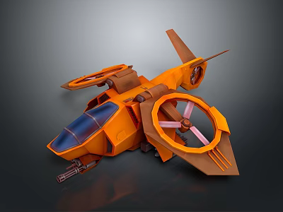 Orange Sci Fi Aircraft Model With Rotors Wings And Cockpit Design 3d model