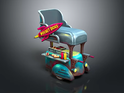 Rocket Dogs Hot Dogs Food Cart With Buns Ketchup Mustard And Toppings 3d model