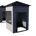 Two Small Architectural Structures with Black Roofs White Walls and Front Black Panels 3d model