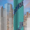 Modern Skyscraper With Glass Facade In Urban Skyline Evening View