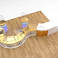 Elegant Modern Display Shelves With Golden Frame Glass Display And Marble Countertop On Wooden Floor