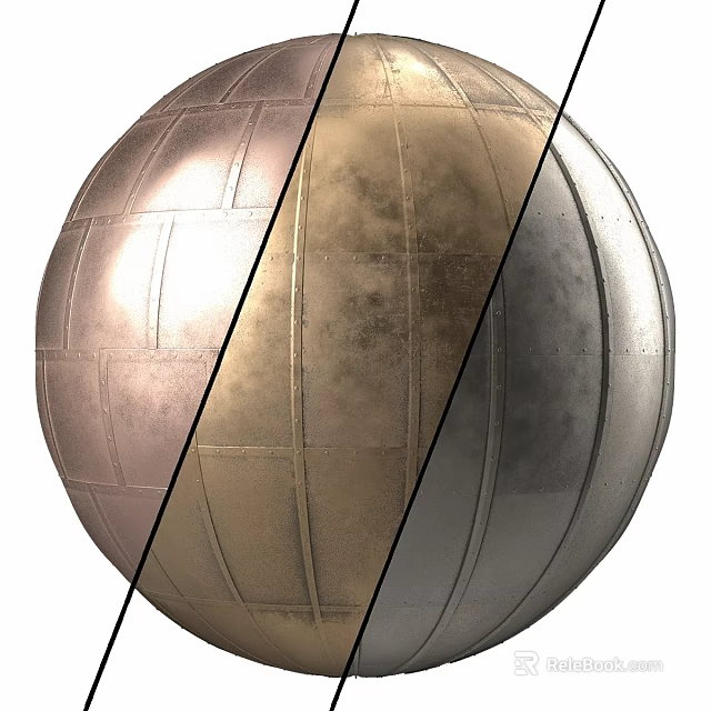 Sphere Component With Three Sections Featuring Different Metallic Textures And Grid Patterns 3d model