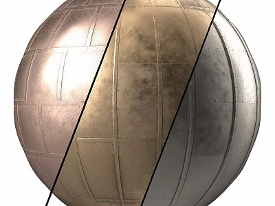 Sphere Component With Three Sections Featuring Different Metallic Textures And Grid Patterns 3d model