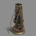 Antique Vintage Metal Kerosene Lamp With Glass Shade And Brass Base