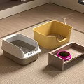 Modern Pet Toilet Litter Boxes In White Gray Yellow With Wooden Tray And Pink Scoop