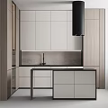 Modern Kitchen Interior With White And Wooden Cabinets Island And Range Hood