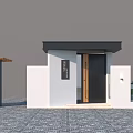 Modern Entrance Gate With White Walls Black Roof And Wooden Door Structure
