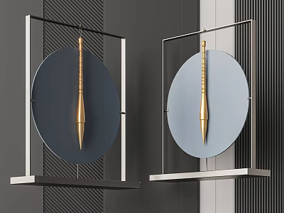 Modern Decorative Ornament Set with Metal Frame Circular Panels Dark Light Blue and Golden Cone 3d model