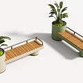 Stylish Outdoor Wooden Bench With Built In Planter And Green Potted Plants For Patio Garden