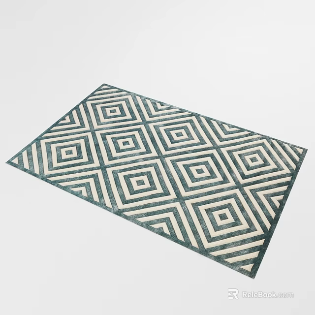 Modern Square Area Rug With Blue White Interlocking Geometric Diamond Patterns 3d model