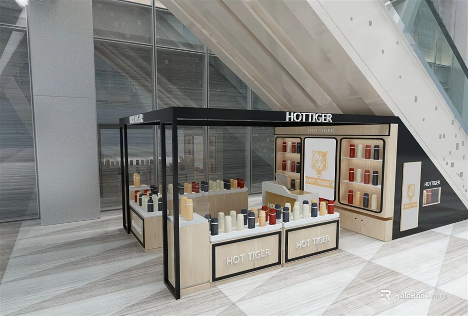 HOT TIGER Brand Store With Shelves Display Counters And Various Products In Modern Indoor Space 3d model 