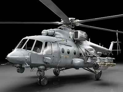 Gray Military Helicopter With Rotor Blades Cockpit Windows And Weapon Mounts 3d model