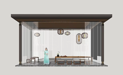 New Chinese Style Pavilion Leisure Gallery Pavilion 3d model