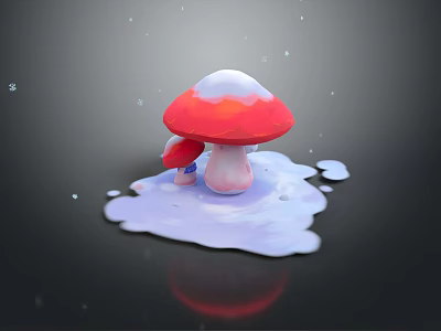 Red and White Top Mushroom Vegetable Featuring Small Mushroom and White Substance on Dark Background 3d model