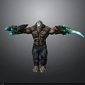Muscular Fantasy Monster Character With Glowing Blue Blades And Denim Jeans