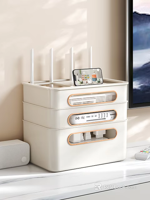 White Multilayer Storage Organizer With Phone Holder And Drawer Compartments 3d model