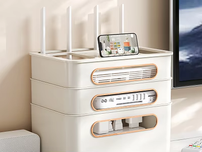 White Multilayer Storage Organizer With Phone Holder And Drawer Compartments 3d model