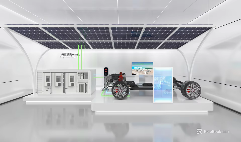 New Energy Vehicle Battery System With Solar Panels Car Chassis And Display Screen 3d model 