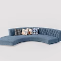 Modern Blue Curved Sectional Sofa With Tufted Backrest And Decorative Pillows 3d model