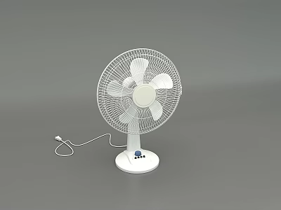 White Electric Table Air Cooler Fan With Blades And Power Cord 3d model
