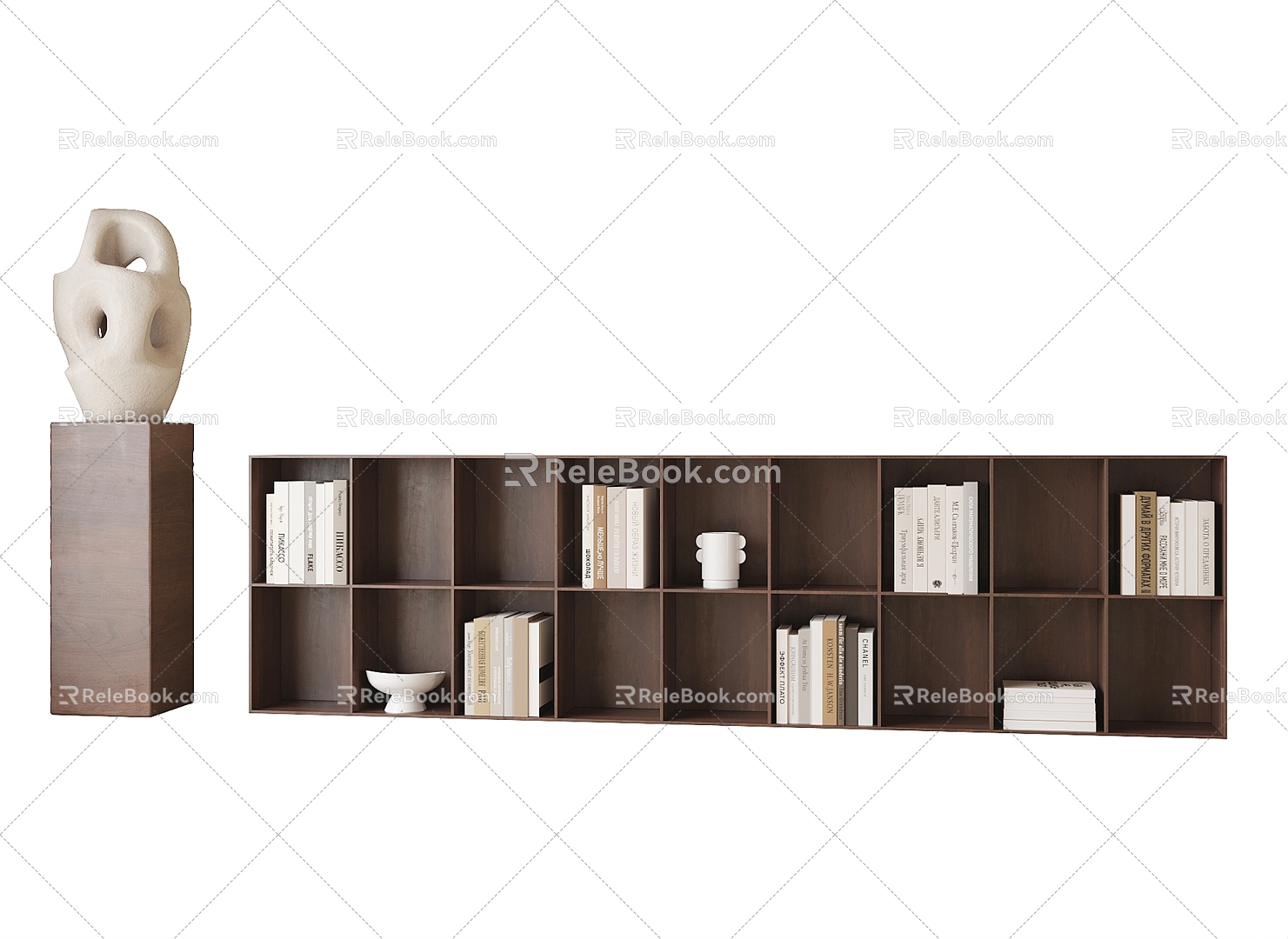 Middle-style low bookcase 3d model