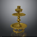 Golden Two Tiered Candle Holder With Decorative Base And Carved Details
