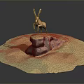 Low Poly 3D Antelope Standing on Rock with Green Ground Surface
