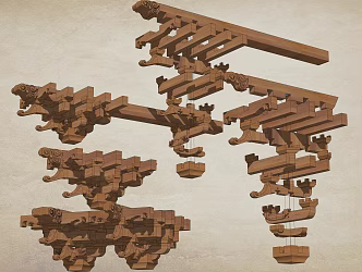 Moire Stigma Dou Arch Flying Cloud Building Eaves Stigma Section Flat Body Section Dou Arch 3d model