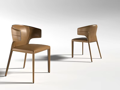 Modern Brown Leather Dining Chairs With Armrests For Minimalist Interior Design 3d model