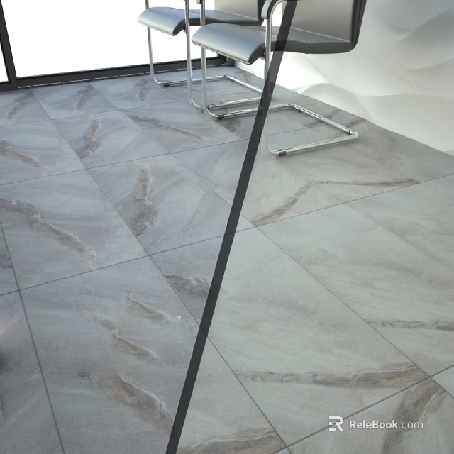 Gray Veined Marble Floor Tiles In Modern Indoor Space With Metal Furniture Legs 3d model 