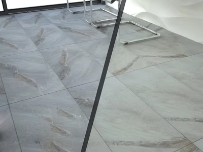 Gray Veined Marble Floor Tiles In Modern Indoor Space With Metal Furniture Legs 3d model