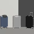 Three Modern Sleek Suitcases in Blue Silver Black With Wheels And Trolley Handles