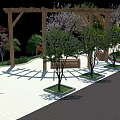 Vibrant Garden Landscape With Red Frame Structure Colorful Trees Stone Path And Green Plants