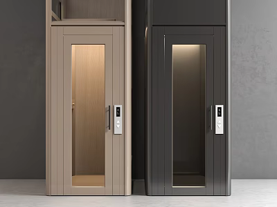 Modern Elevators In Light Brown And Dark Gray With Glass Doors 3d model