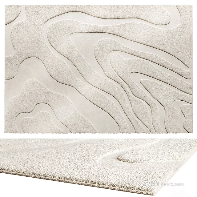 Ivory Square Rug With Wavy Textured Patterns For Modern Home Decor 3d model 