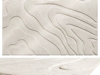 Ivory Square Rug With Wavy Textured Patterns For Modern Home Decor 3d model