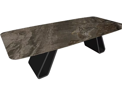 Modern Office Desk With Dark Marble Texture Top And Black Metal Legs 3d model