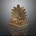 Golden Decorative Plant Inspired Sculpture Featuring Intricate Leaf Like Patterns On Reflective Base 3d model