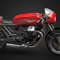 Vintage Red Cafe Racer Motorcycle With Round Headlight Black Seat And Exhaust Pipes