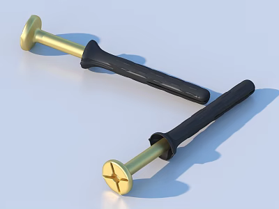 Two Practical Household Tools With Golden Cross Head And Black Rubber Handles 3d model