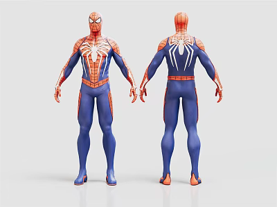 Spider Man Costume 3D Model Front And Back View With Blue Red Spider Design 3d model