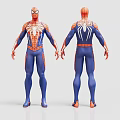 Spider Man Costume 3D Model Front And Back View With Blue Red Spider Design 3d model